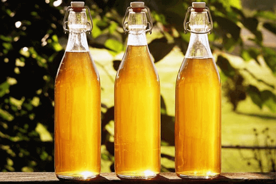 Bottles with honey wine